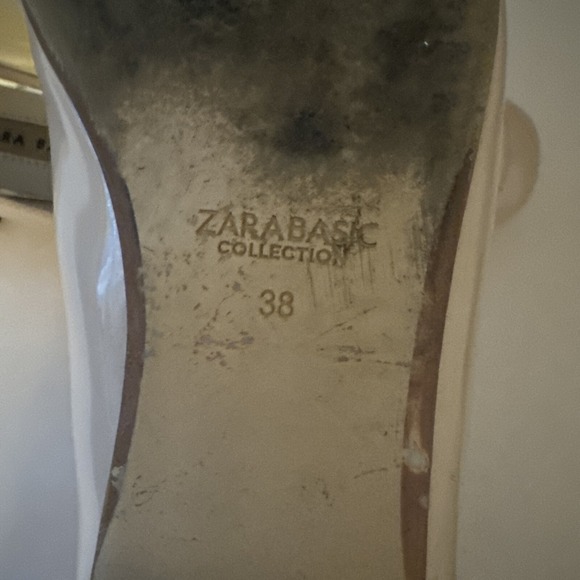 Zara‎ Patent Leather Shoes Loafers Women's 38 Beige Bow Preppy Working Flats - Picture 8 of 8